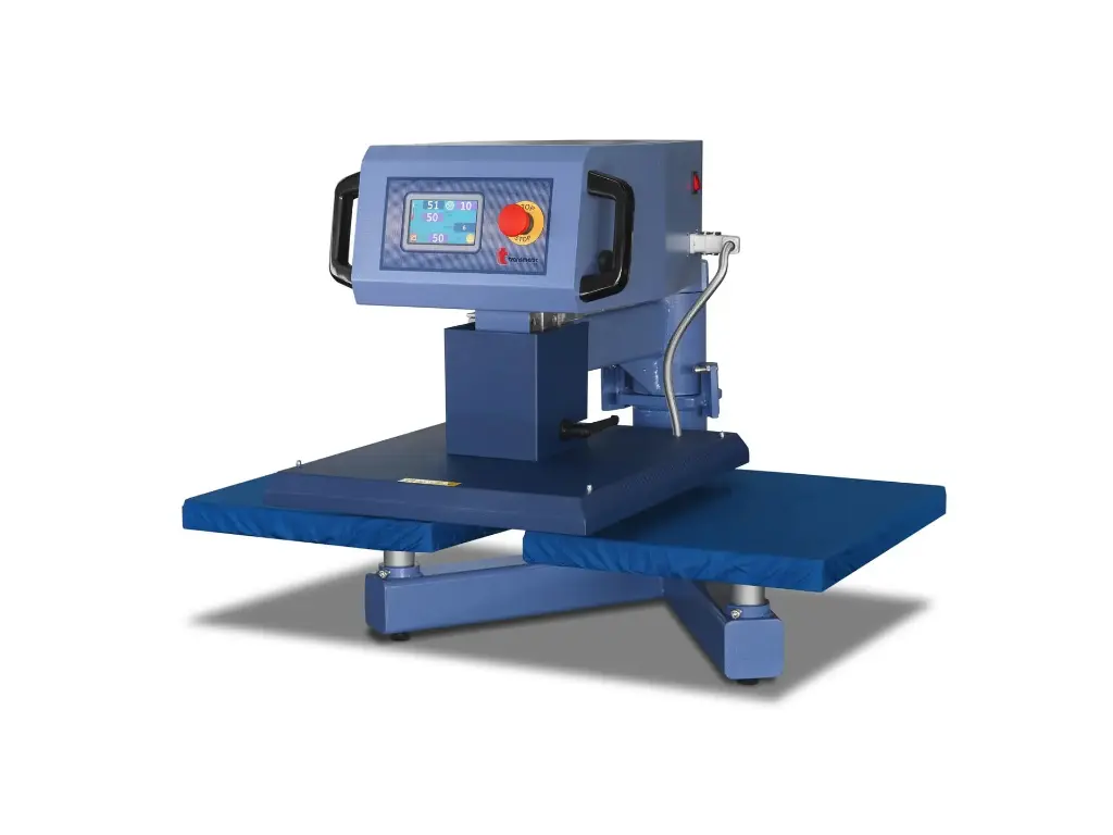 TRANSMATIC - Pressa a caldo a funzionamento elettrico con doppio piano di lavoro e piatto riscaldante mobile a pantografo - REV 5 S